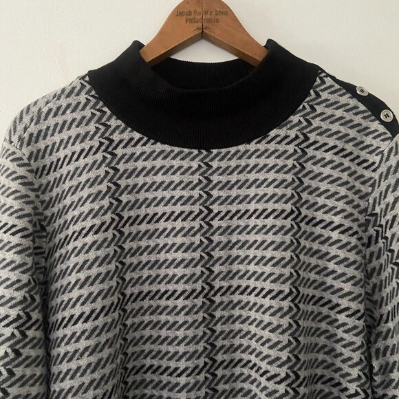 Vintage Calvin Klein Black Grey Striped Diagonal Acrylic Sweater Women's Size XL - Picture 3 of 7